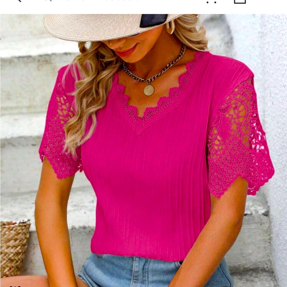 Never worn pink lace sleeve blouse
